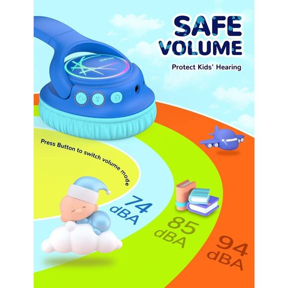 iClever Kids Bluetooth Headphones with LED Lights, Safe Volume - Picture 2 of 5